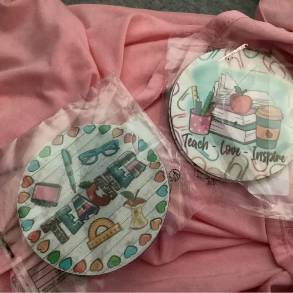 Teacher-Themed Coasters Set - Multicolor 2 sets NIP - Picture 3 of 3